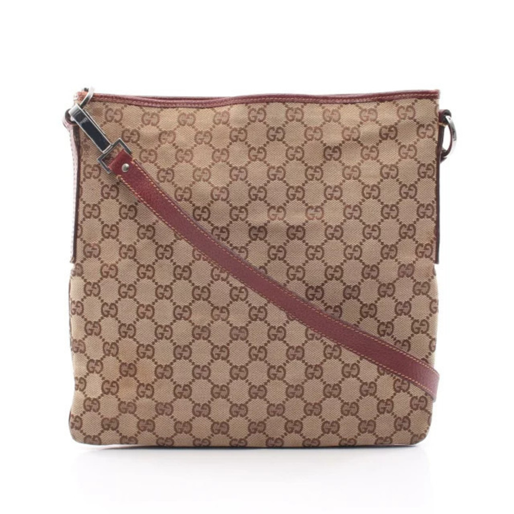Gucci GG Canvas Shoulder Bag Leather Beige Cream Burgundy Red